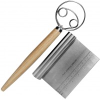 Danish Dough Whisk, Dutch Dough Mixer with Stainless Steel Bench Scraper for Pastry and Bread Dough (13 Inch)