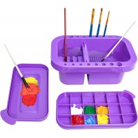 Paint Brush Cleaner, Paint Brush Holder and Organizers with Palette for Acrylic, Watercolor, and Water-Based Paints (Purple)