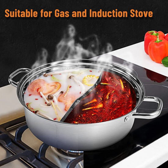 11 in. Stainless Steel Shabu Hot Pot with Divider
