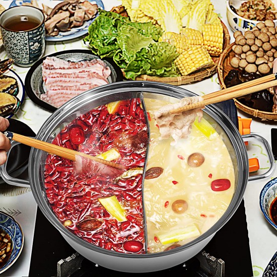 30cm Stainless Steel Hot Pot Shabu Shabu Kitchen Cooking Durable Dual Site  Induction Gas Stove Hot Pot Cooking Pot
