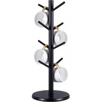 Mug Holder Tree, Black Coffee Cup Holder with 8 Hooks, Wood Mug Hanger Stand for Counter