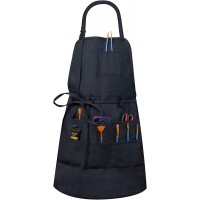 Artist Apron, Adjustable Painting Apron with 10 Pockets for Arts and Craft, Black Canvas Pottery Apron for Women Men (Neck Straps Apron)